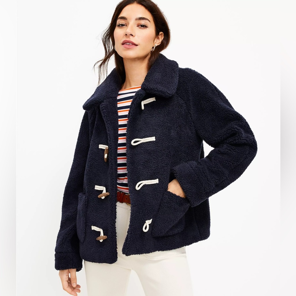 Loft sherpa toggle jacket in Navy. Like new! Worn once.